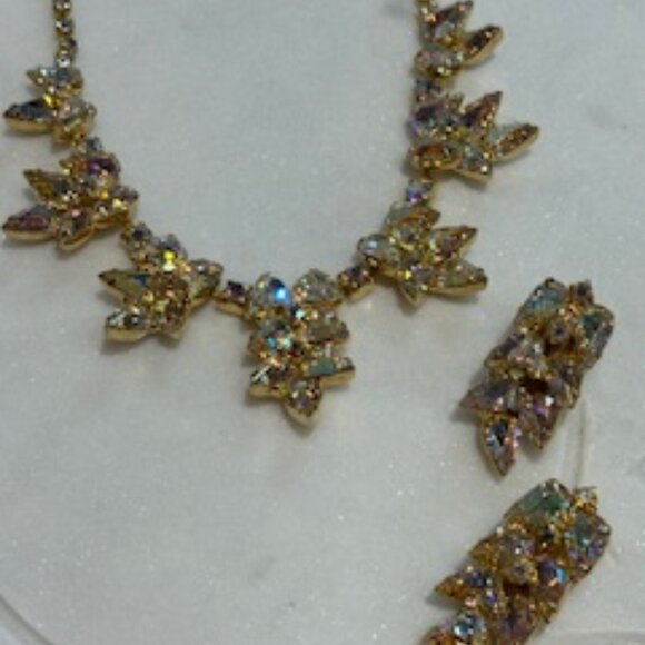 Continental Aurora Borealis Rhinestone Necklace and Earring set - Picture 3 of 3